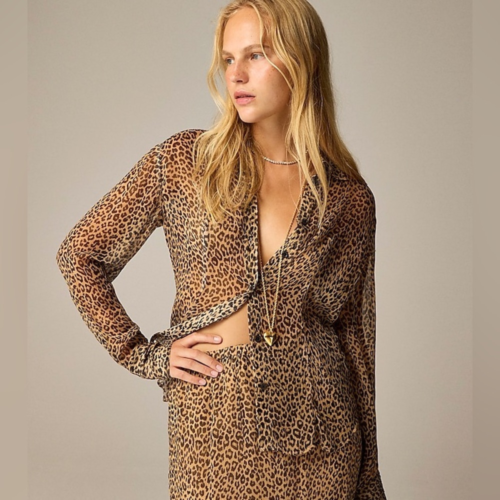 J. Crew Sheer leopard-print shirt in crinkle chiffon NWT